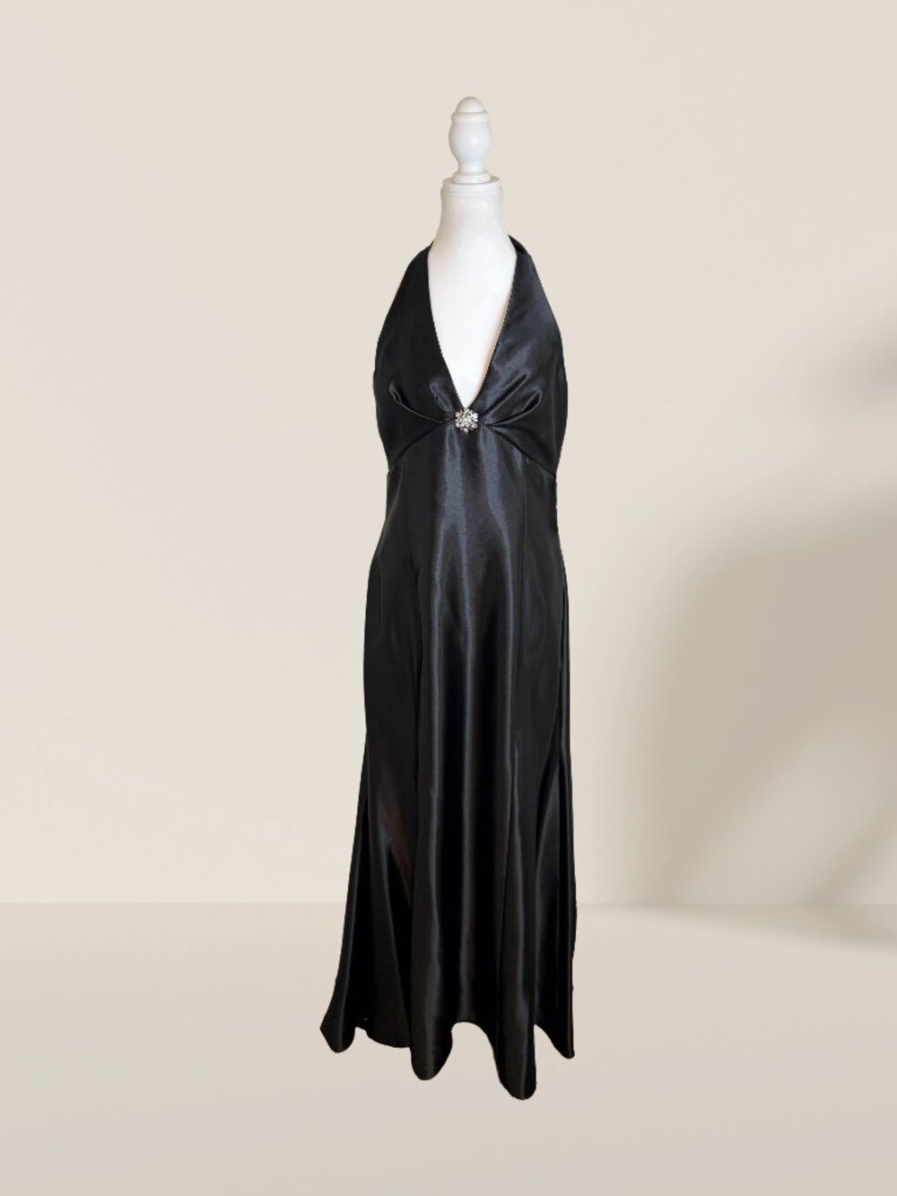 Jessica McClintock Black Satin Halter Gown Sz 13 NWT | Jeweled Formal